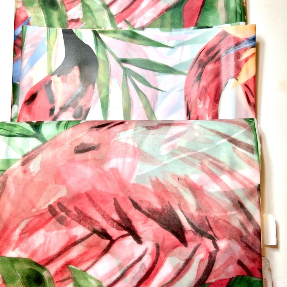 Tropical Palm & Flamingos Peva Shower Curtain Birds of Paradise Flowers Leaves